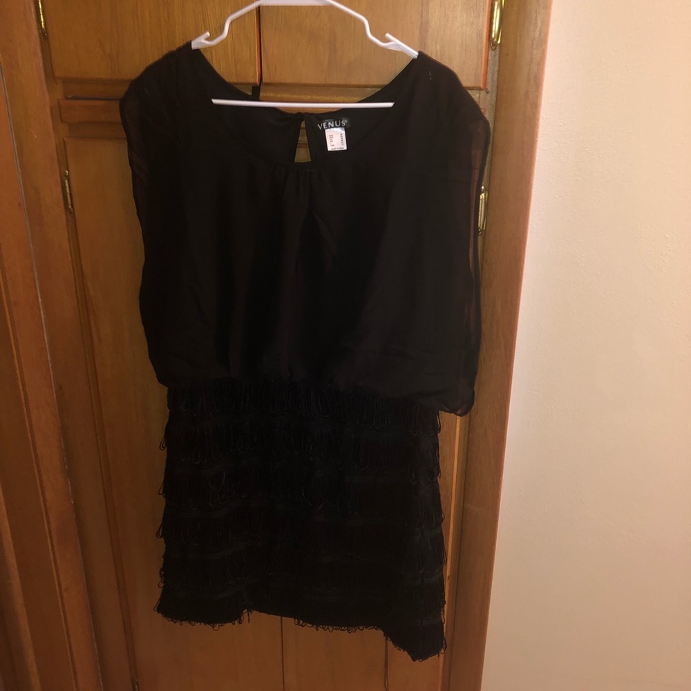 Venus black party dress with fringe, size 14